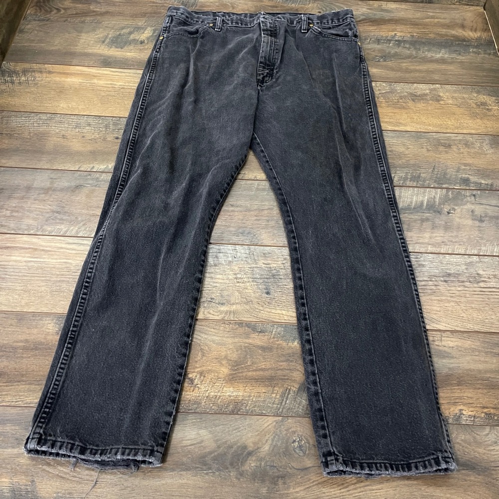 Wrangler Mens Black Cowboy Straight Leg Jeans 40x32 Faded Denim Western Grunge